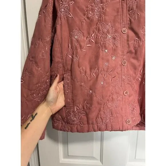 Vintage Graff Dusty Rose Pink Embroidered Lightweight Quilted Jacket - Picture 4 of 6